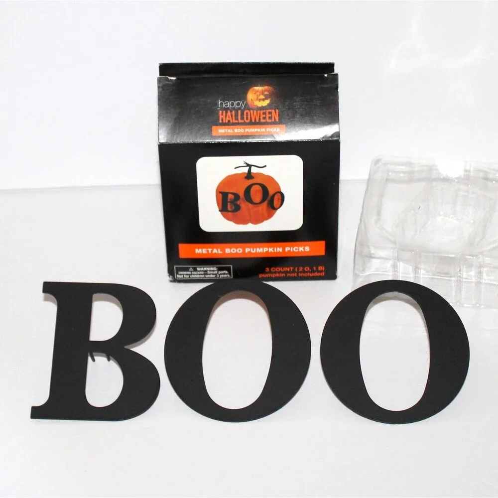 Halloween Pumpkin Metal Picks spike black BOO Bats decorations lot